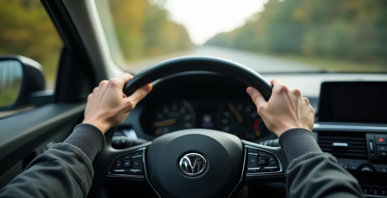 Mains sur un volant automobile avec effet de vibration